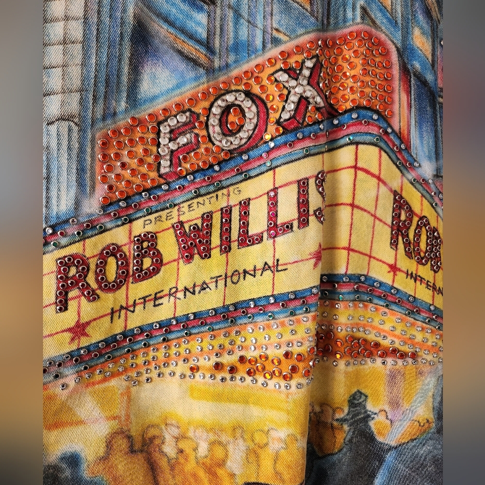 1 of a kind Vintage "Rob Willis " Custom Rhinestone and Airbrush denim Vest
